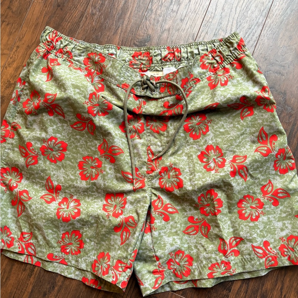 Floral Green and Red Men's Swim Shorts
